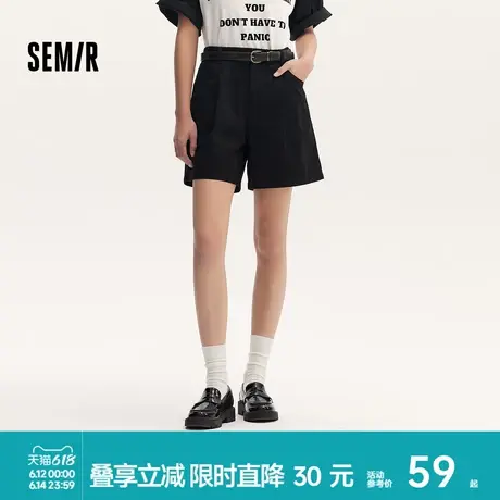 森马休闲裤女A字百搭基础通勤裤子夏季简约时尚腰带宽松短裤ins潮商品大图