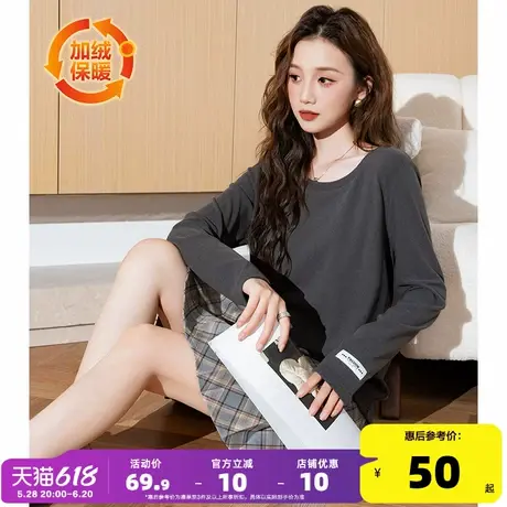 唐狮2025新款春季打底衫女圆领净色长袖贴布标针织内搭上衣百搭商品大图