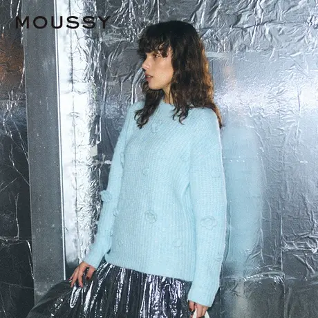 MOUSSY 春季新品复古优雅立体花卉软糯圆领针织衫女010HA770-5661商品大图