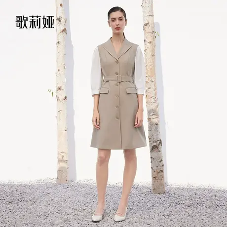 歌莉娅春季高级可机洗精纺羊毛拼接连衣裙1B3L4K510商品大图