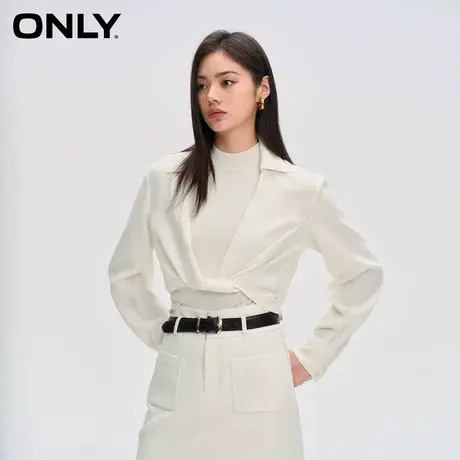 ONLY2025夏季新款时尚百搭翻领长袖针织套装短款衬衫女图片