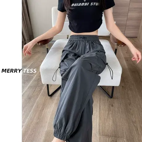 灰色工装阔腿裤女秋季爆款2023年新款设计感束脚修身显瘦直筒裤子商品大图