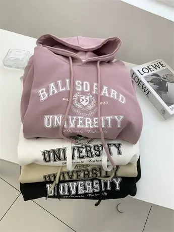 美式复古字母连帽卫衣女宽松休闲减龄百搭复合棉套头上衣2023秋冬商品大图