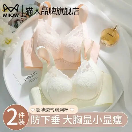 猫人洞洞杯内衣女大胸显小胸收副乳聚拢防下垂夏季薄款透气文胸罩商品大图