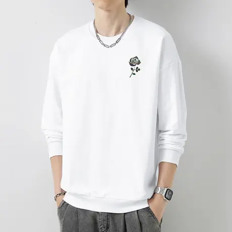 380g重磅白色卫衣男纯棉圆领无帽上衣服秋冬季摇粒绒潮流宽松长袖商品大图