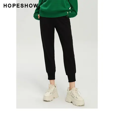 红袖outlets松紧腰抽绳束脚裤hopeshow2023冬款宽松舒适运动裤女图片