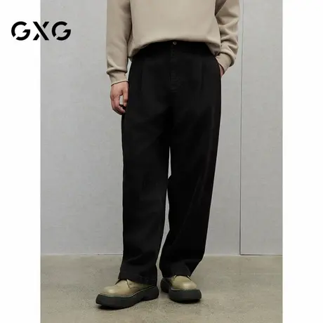 【X】GXG男装经典黑色牛仔裤宽松直筒休闲裤男通勤长裤2024冬季1图片