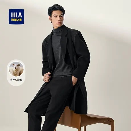 HLA/海澜之家含羊毛大衣2025秋冬新款双面呢长款西装领廓形外套男商品大图