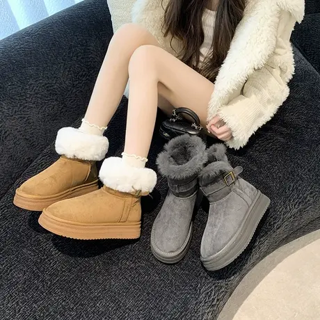 加绒保暖雪地靴女2025秋季新款爆款法式厚底增高短靴气质百搭靴子图片