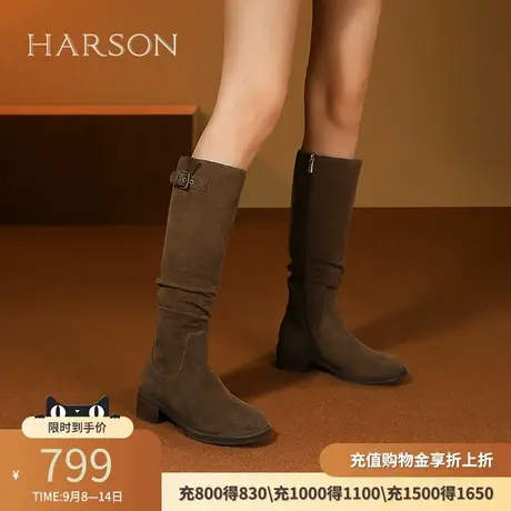 哈森褶皱高筒堆堆靴女冬新款复古西部牛仔靴骑士长靴HA247188商品大图