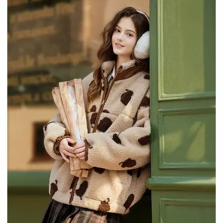 唐狮2026秋冬短款棉衣女立领仿羊羔绒毛茸茸加厚保暖夹棉外套休闲商品大图