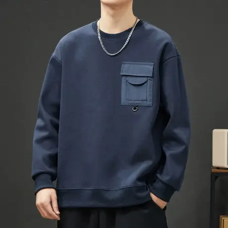 秋冬季男装高端重磅潮牌圆领卫衣宽松纯色痞帅男生长袖上衣服男款商品大图