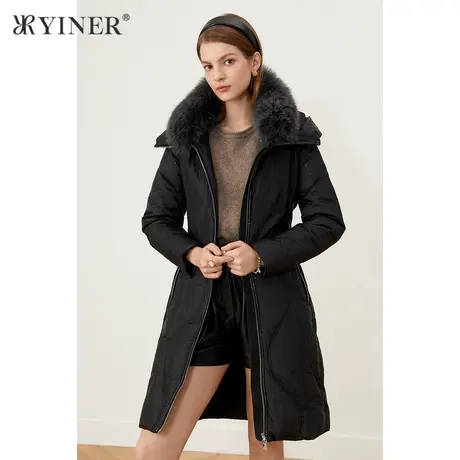 YINER音儿商场同款女装2021冬季新款中长款狐狸毛领羽绒服商品大图