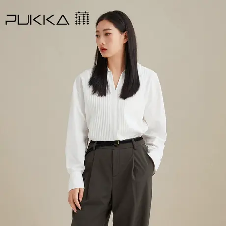 蒲PUKKA 少年感衬衫女秋装新款宽松简约气质V领设计感衬衣图片