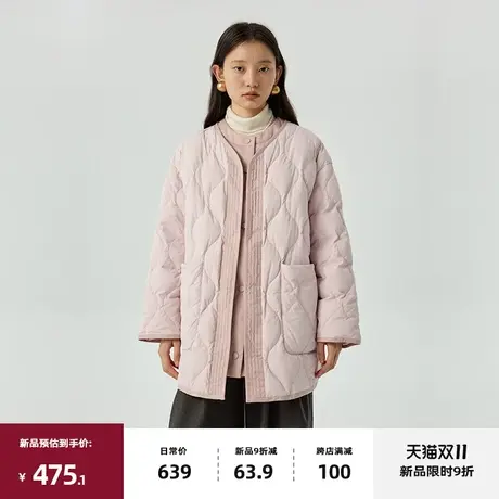 omont蛋挞家 粉色羽绒服女2023冬新款假两件宽松90白鸭绒轻薄外套商品大图