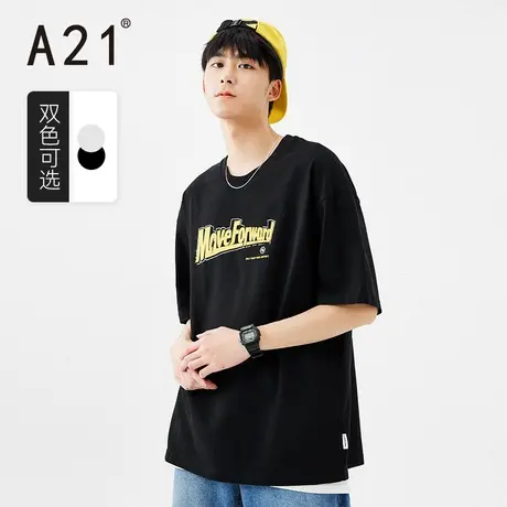 A21男装衣服潮流男士短袖t恤潮牌男2023夏季情侣装纯棉上衣体恤衫商品大图