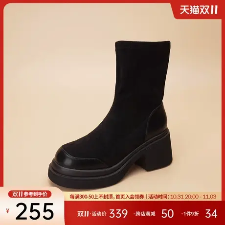 快乐玛丽袜靴女2023秋季新款厚底增高粗跟瘦瘦靴短靴袜靴女商品大图