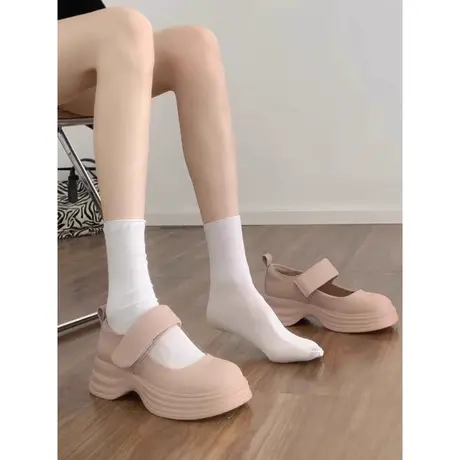 法式玛丽珍鞋女高跟2023新款配裙子厚底大头小皮鞋魔术贴单鞋增高图片