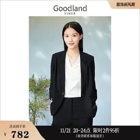 Goodland美地女装2023春季棉麻袖百搭通勤西装外套高级感商品大图