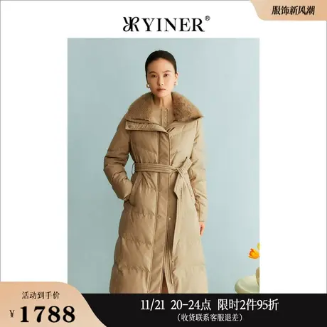 YINER音儿专选女装冬季轻盈保暖水貂毛领羽绒服商品大图