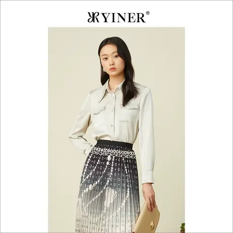 YINER音儿专柜女装2022春季新款优雅OL风POLO领醋纤衬衫商品大图