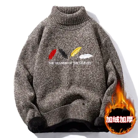 秋冬季高领毛衣男士2023新款韩版潮流保暖针织打底衫加绒加厚外套商品大图