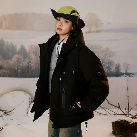 潮牌白鸭绒羽绒服女加厚冬季连帽工装外套派克服2023新款面包服商品大图