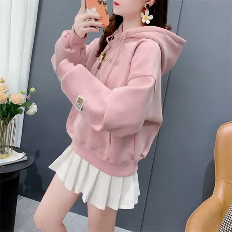 超火短款小个子加绒连帽卫衣女冬季韩版宽松休闲百搭设计感上衣潮图片