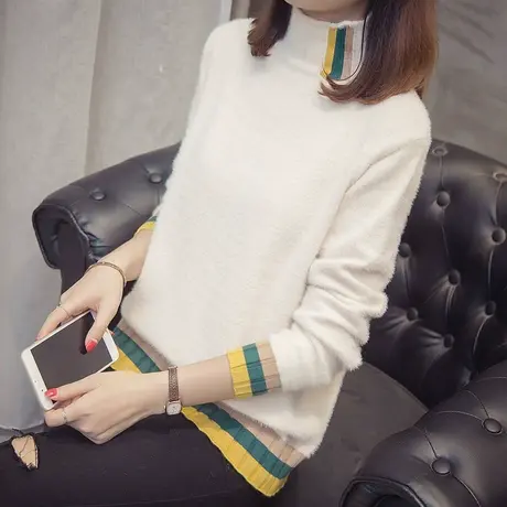 半高领打底毛衣女加厚秋冬季新款仿水貂绒针织打底衫韩版宽松图片