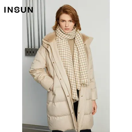 INSUN恩裳冬季骆驼绒水貂毛领白鹅绒羽绒服图片