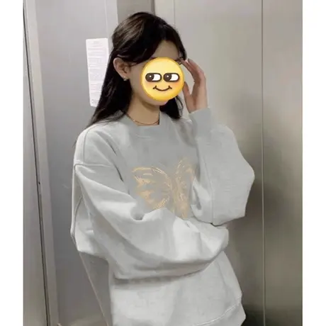 美式复古学生圆领卫衣女薄款2023秋冬冬上衣oversize宽松百搭外套商品大图