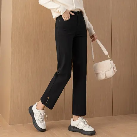 高腰直筒牛仔裤女2023年新款春秋女款黑色裤子秋季女裤九分烟管裤图片