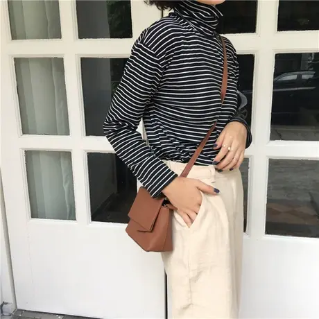2023年春秋冬基础条纹高领T恤女装内搭洋气修身百搭长袖打底衫潮图片