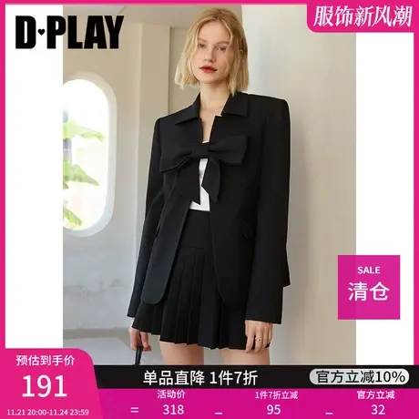 DPLAY春新ins甜美风蝴蝶结休闲西装外套时尚气质经典黑上衣商品大图