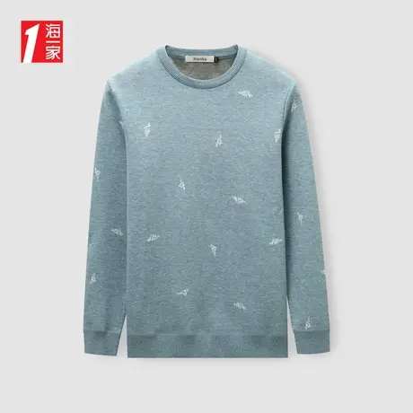 海一家加绒舒适保暖毛衣2023冬季新款时尚花纹清新男士长袖针织衫图片