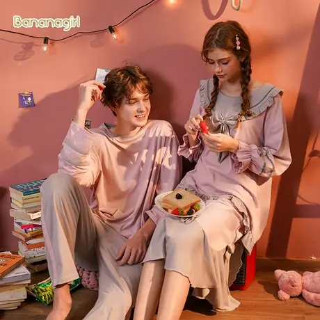 Bananagirl睡衣女秋情侣睡衣纯棉两件套半身裙甜美学院家居服全棉商品大图