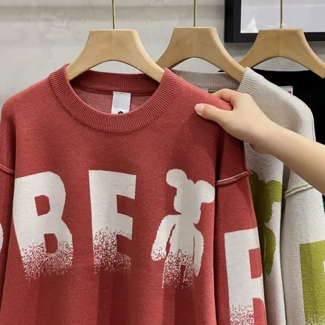 印花毛衣男冬季厚款潮流宽松打底针织衫外套男士秋装上衣2023新款商品大图