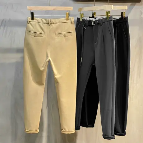 抗皱坠感秋季男士休闲裤宽松西裤小脚裤子男韩版潮流长裤黑九分裤商品大图