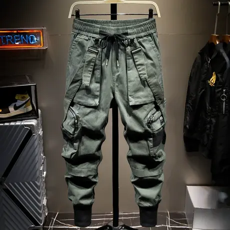 秋季工装裤男潮牌束脚宽松百搭潮流韩版嘻哈休闲长裤子男机车吊带商品大图