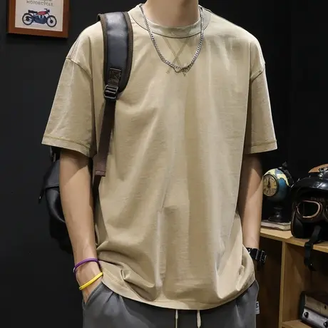 重磅复古短袖t恤男纯棉夏季宽松24新款潮牌男士体恤大码半袖圆领商品大图