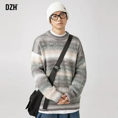 男士扎染渐变毛衣男圆领秋冬高级感男装2024新款套头针织上衣百搭商品大图