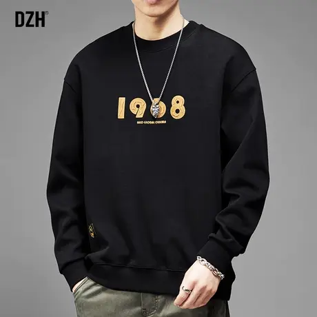 男士黑色美式卫衣男圆领潮牌长袖刺绣上衣重磅男装2023年新款宽松商品大图