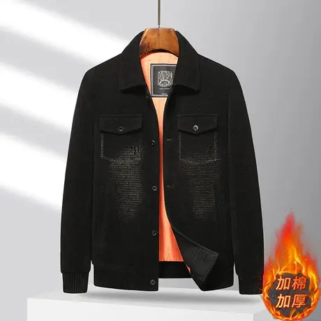 秋冬季雪尼尔夹克男士翻领时尚新款休闲中年人加棉厚保暖茄克外套图片