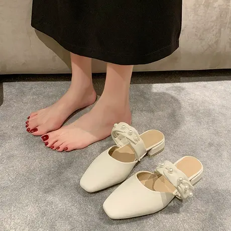 配裙子包头拖鞋女款夏天外穿2024新款法式穆勒鞋仙女风粗跟凉拖鞋商品大图