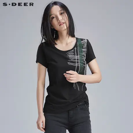 【🛌新品】🛍sdeer圣迪奥女精致凸绣手工美感T恤S16280195商品大图