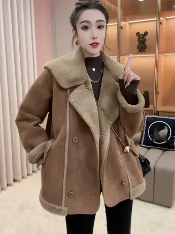 2023年冬季新款时尚翻领皮毛一体外套女气质百搭高级感毛毛上衣商品大图