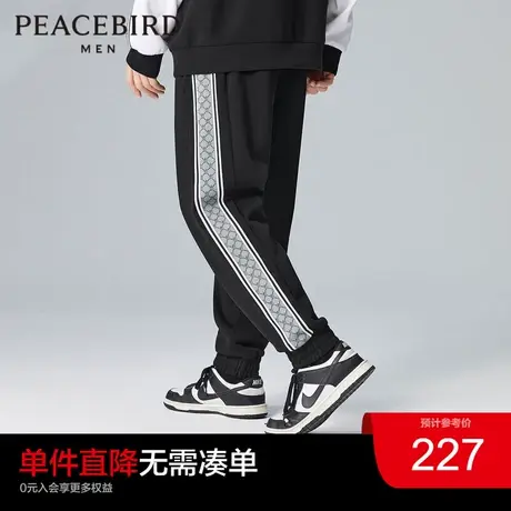 太平鸟男装老花织带拼接卫裤2023年冬季时尚男士宽松长裤奥莱图片