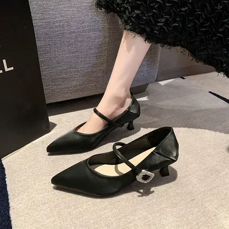 高跟鞋女2025年新款法式细跟尖头浅口单鞋气质一字扣带玛丽珍鞋潮商品大图