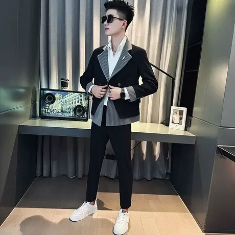 高级感休闲西服男外套两件套韩版2023春秋季男士痞帅西装套装潮商品大图
