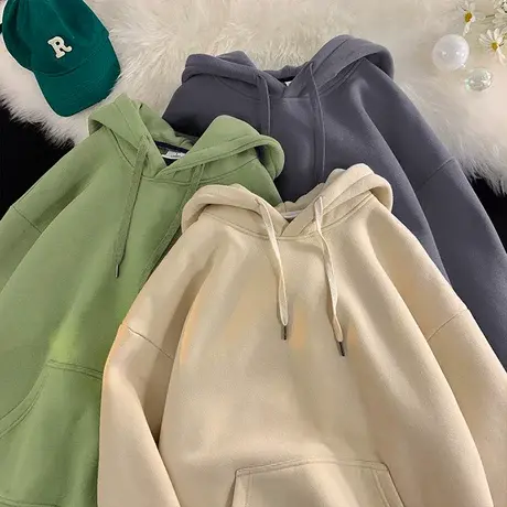 纯色潮流连帽卫衣男春秋季港风复古vintage重磅情侣帽衫高街外套商品大图